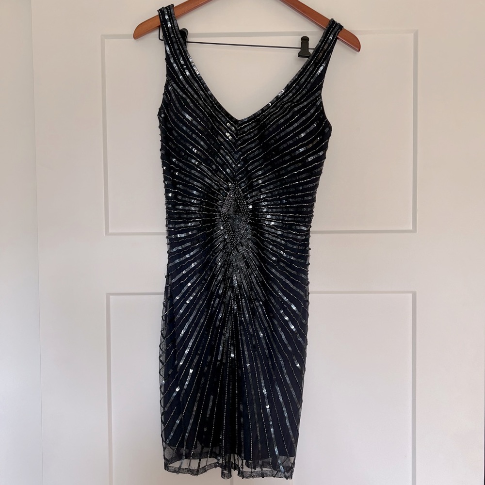 Aidan Mattox beaded navy Mini